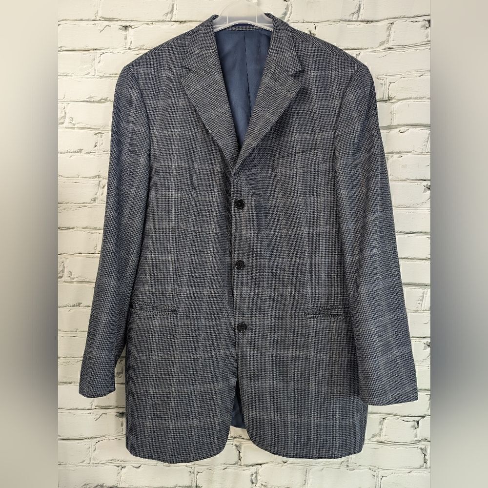 Tommy Hilfiger Wool sports coat, blazer jacket, Grey and blue houndstooth 44T